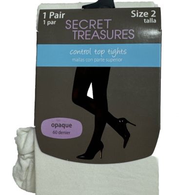 Secret Treasures Control Top Tights Size 2 White Opaque 60 DEN 1 Pair